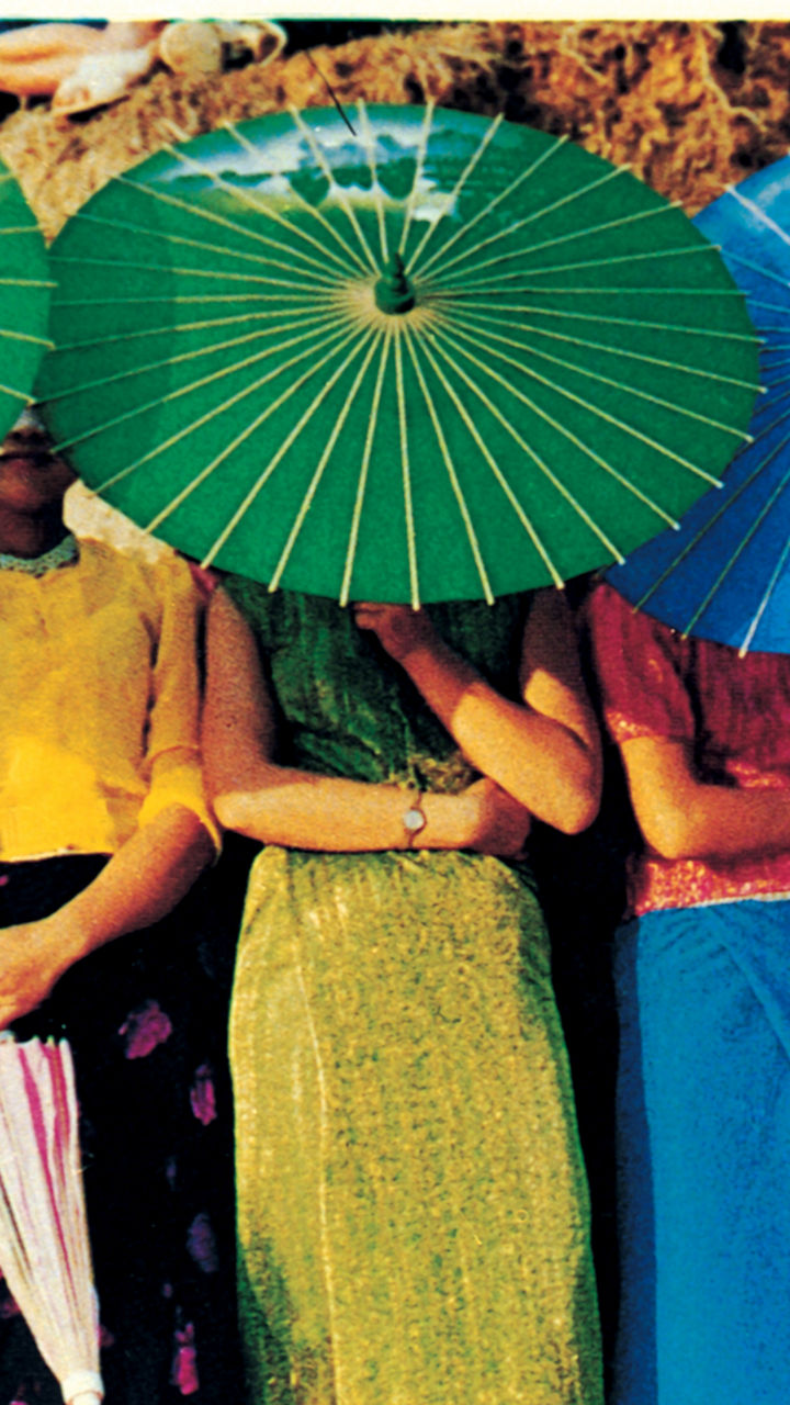 Colorful umbrellas with traditional attire