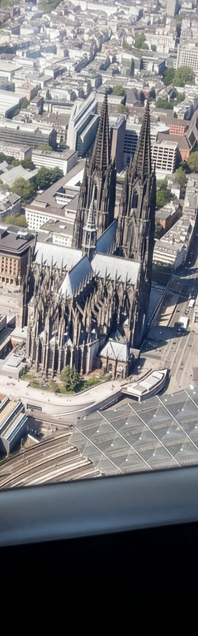 Tourists admire aerial view of cathedral city