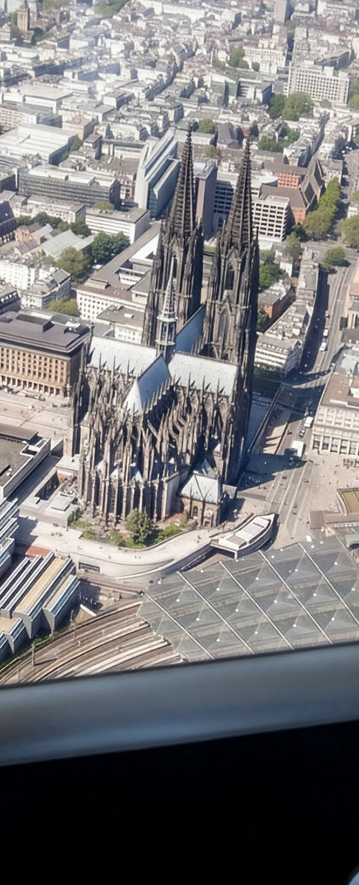 Tourists admire aerial view of cathedral city