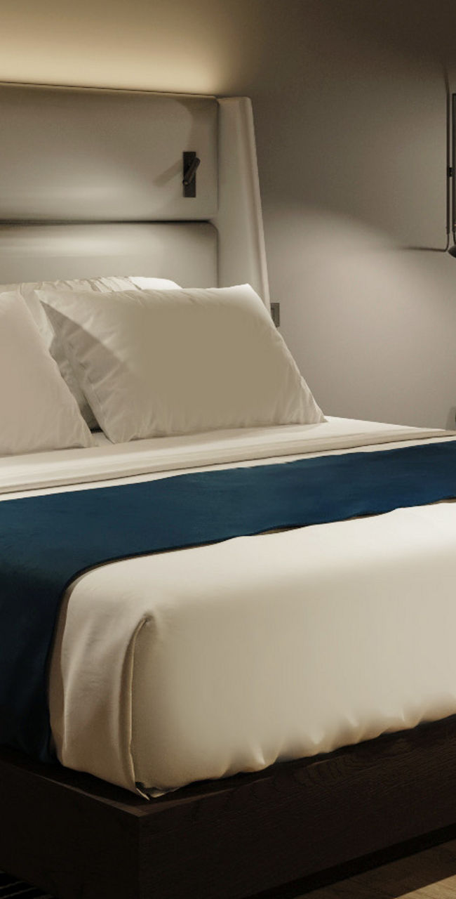 Modern hotel room with cozy lighting