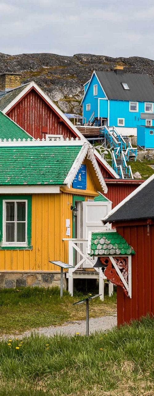 Colorful houses in Greenland countryside